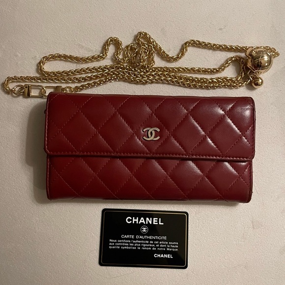 Chanel Red Lambskin Flap Long Wallet On A Unbranded Adjustable Chain With COA - Picture 12 of 14